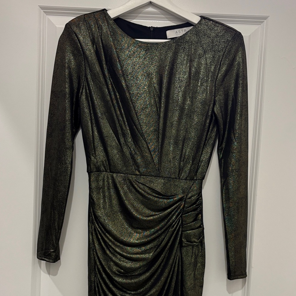 Astr Shimmering Metallic Long Sleeve Dress
